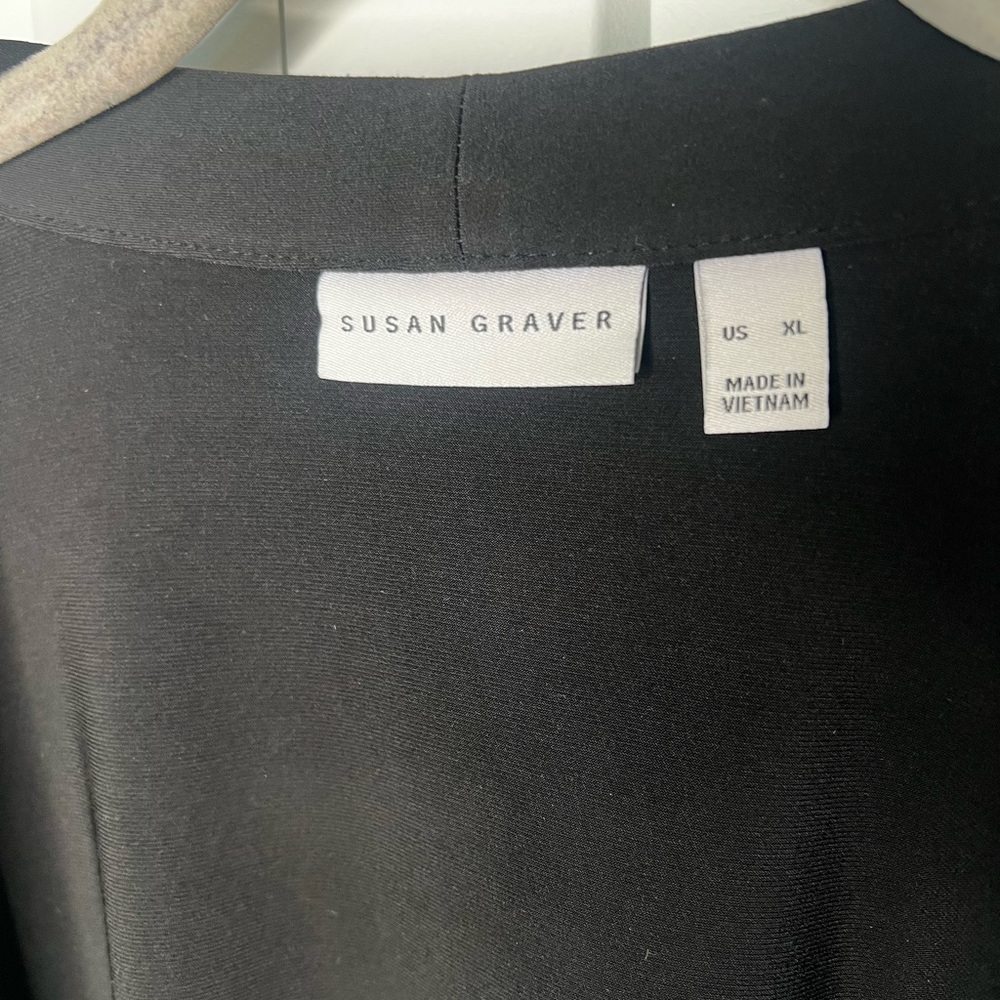 Susan Graver Liquid Knit Ruched 3/4 Button Sleeve Black Open Cardigan Women's XL - Picture 4 of 6